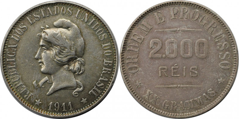 2000 Reis 1911 
Weltmünzen und Medaillen, Brasilien / Brazil. 2000 Reis 1911. S...