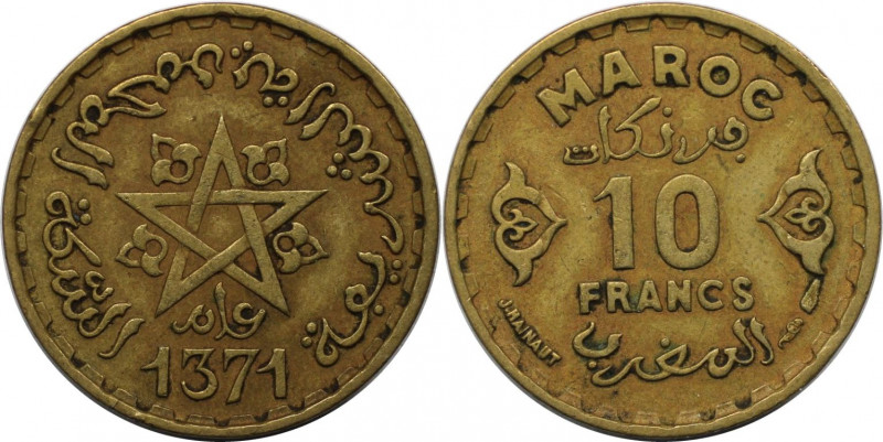 10 Francs 1952 
Weltmünzen und Medaillen, Marokko / Morocco. Mohammed V. 10 Fra...