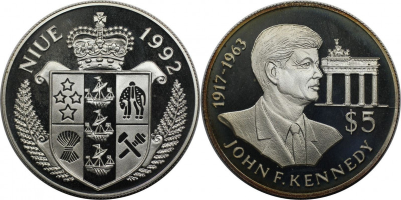 5 Dollars 1992 
Weltmünzen und Medaillen, Niue. John F. Kennedy. 5 Dollars 1992...