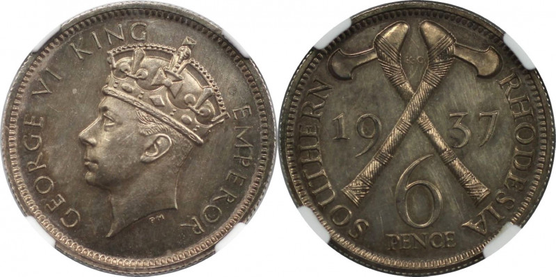 6 Pence 1937 
Weltmünzen und Medaillen, Südrhodesien / Southern Rhodesia. Georg...