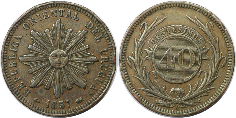 40 Centesimos 1857 D
Weltmünzen und Medaillen, Uruguay. 40 Centesimos 1857 D. K...