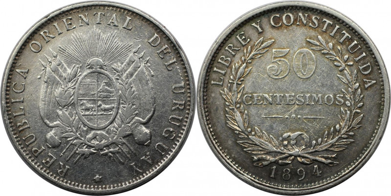 50 Centesimos 1894 
Weltmünzen und Medaillen, Uruguay. 50 Centesimos 1894. Silb...