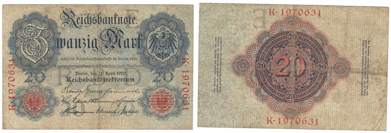 20 Mark 1910 
Banknoten, Deutschland / Germany. Reichsbanknoten und Reichskasse...