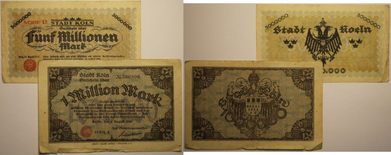 Lot von 2 Banknoten 1923 
Banknoten, Deutschland / Germany, Lots und Sammlungen...