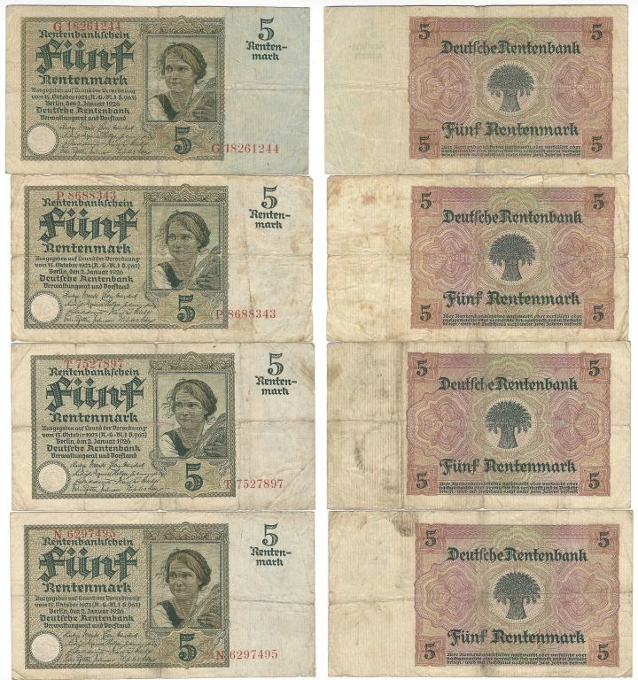 Lot von 4 Banknoten 1926 
Banknoten, Deutschland / Germany, Lots und Sammlungen...