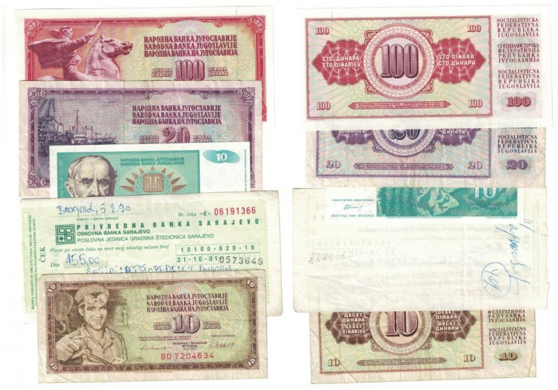 Lot von 5 Banknoten 1981 - 1994 
Banknoten, Jugoslawien / Yugoslavia, Lots und ...