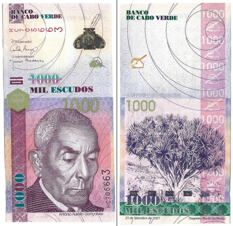 1000 Escudos 2007 
Banknoten, Kap Verde / Cape Verde. 1000 Escudos 2007. Pick 7...