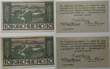 Lot von 2 Banknoten 1920 
Banknoten, Österreich / Austria, Lots und Sammlungen. Notgeld der Stadt Kirchberg a. D. Donau. 2 x 10 Heller 1920. S.441. L...