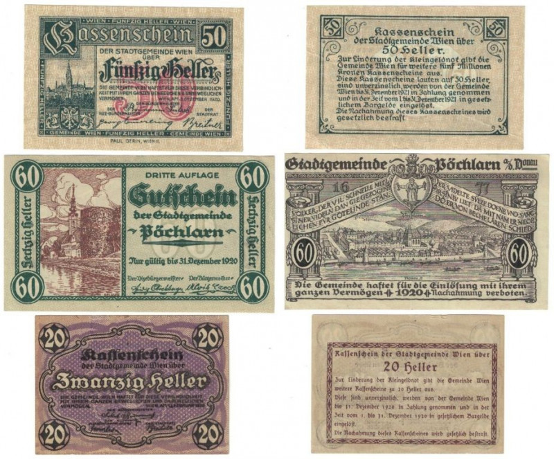 Lot von 3 Banknoten 1920 
Banknoten, Österreich / Austria, Lots und Sammlungen....