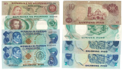 Lot von 4 Banknoten 1967 - 1981 
Banknoten, Philippinen / Philippines, Lots und Sammlungen. 2 x 2 Piso 1981 (P.166) I, 5 Piso 1967 (P.143) I, 10 Piso...