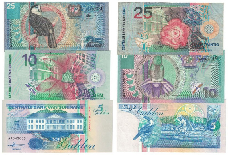 Lot von 3 Banknoten 1991 - 2000 
Banknoten, Surinam, Lots und Sammlungen. 5 Gul...