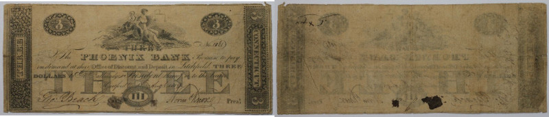 3 Dollars 1818 
Banknoten, USA / Vereinigte Staaten von Amerika, Obsolete Bankn...