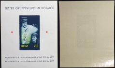 Block 17 1962 
Briefmarken / Postmarken, Deutschland / Germany. DDR. Ersten Gruppenflug im Kosmos Wostok 3 und 4. Block 17 1962. Katalog-Nr. 917. **