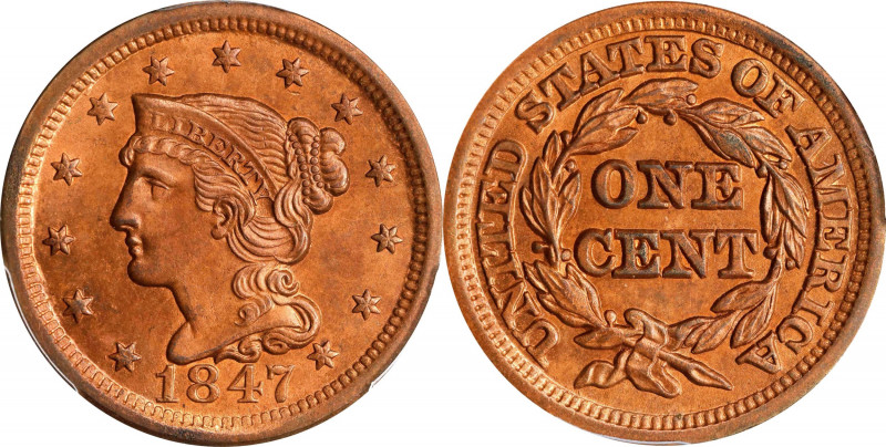 1847 Braided Hair Cent. Unc Details--Questionable Color (PCGS).
PCGS# 1877. NGC...