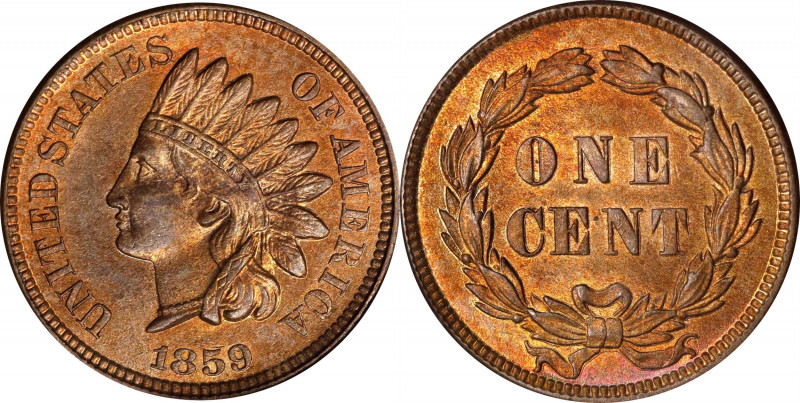 1859 Indian Cent. MS-63 (PCGS).
PCGS# 2052. NGC ID: 227E.
Estimate: $0.00- $0....
