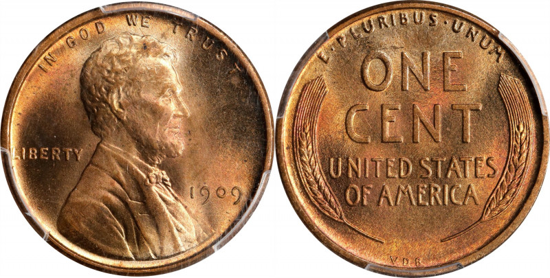 1909 Lincoln Cent. V.D.B. MS-65 RB (PCGS).
PCGS# 2424. NGC ID: 22AZ.
Estimate:...