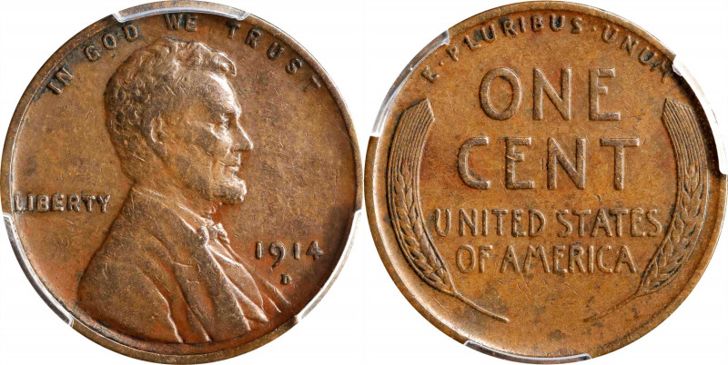 1914-D Lincoln Cent. VF-30 (PCGS).
PCGS# 2471. NGC ID: 22BH.
Estimate: $0.00- ...