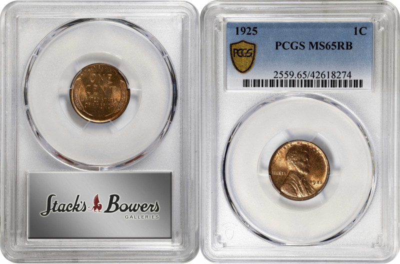 1925 Lincoln Cent. MS-65 RB (PCGS).
PCGS# 2559. NGC ID: 22CF.
Estimate: $0.00-...