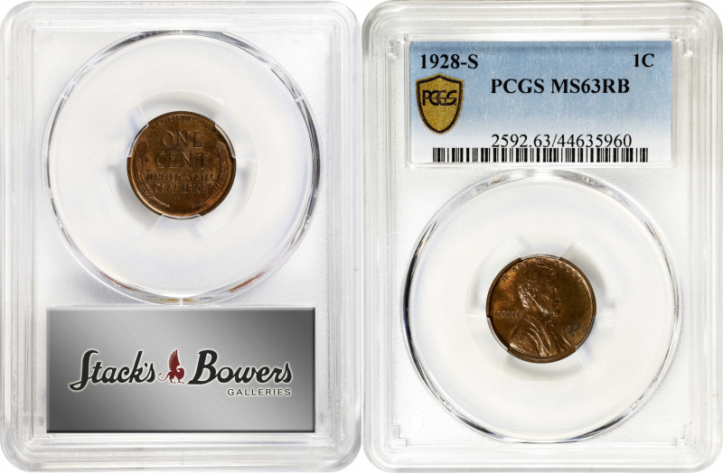 1928-S Lincoln Cent. MS-63 RB (PCGS).
PCGS# 2592. NGC ID: 22CT.
Estimate: $0.0...
