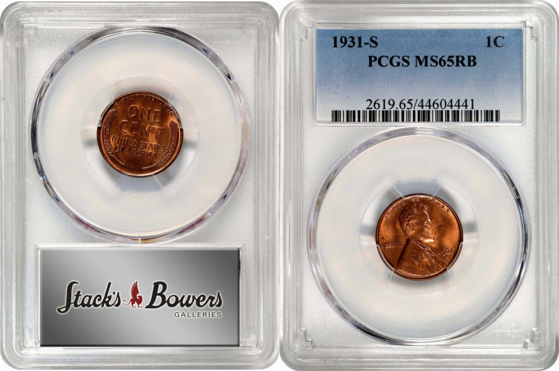 1931-S Lincoln Cent. MS-65 RB (PCGS).
PCGS# 2619. NGC ID: 22D4.
Estimate: $0.0...