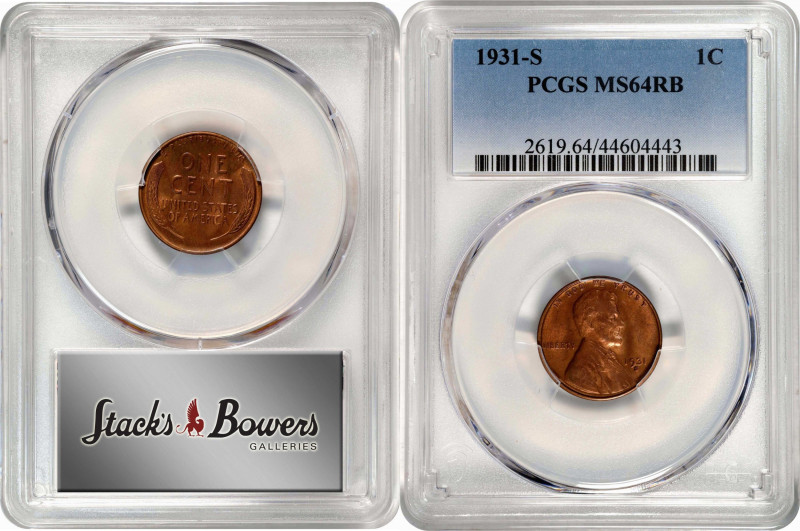 1931-S Lincoln Cent. MS-64 RB (PCGS).
PCGS# 2619. NGC ID: 22D4.
Estimate: $0.0...