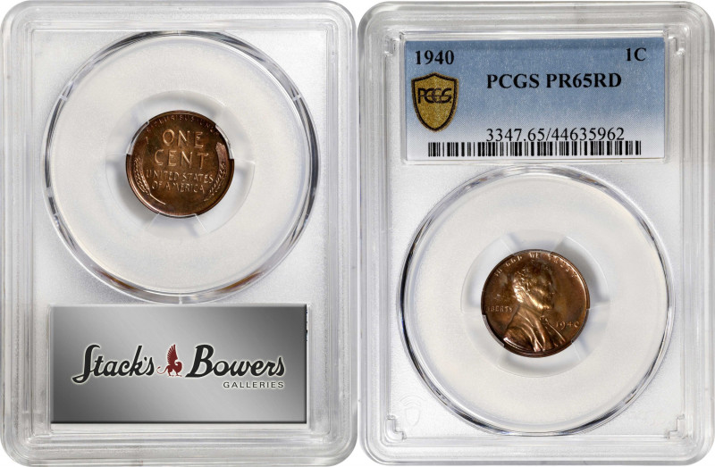 1940 Lincoln Cent. Proof-65 RD (PCGS).
PCGS# 3347. NGC ID: 22L7.
Estimate: $0....