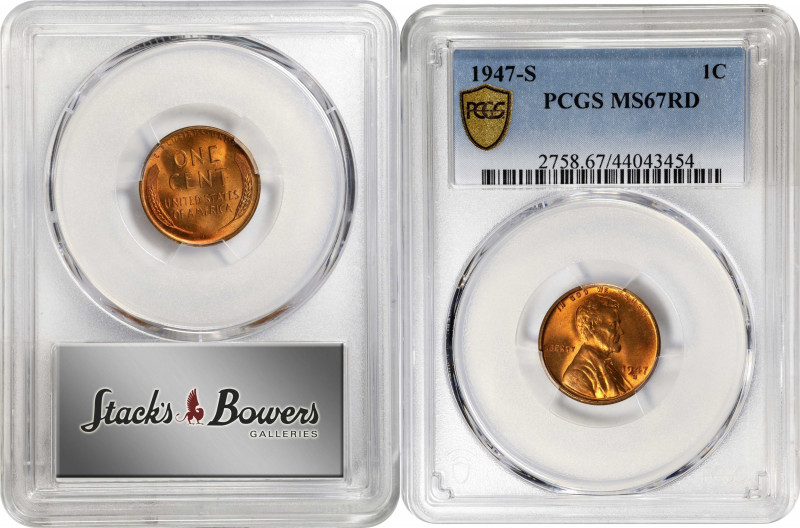 1947-S Lincoln Cent. MS-67 RD (PCGS).
PCGS# 2758. NGC ID: 22ER.
Estimate: $0.0...