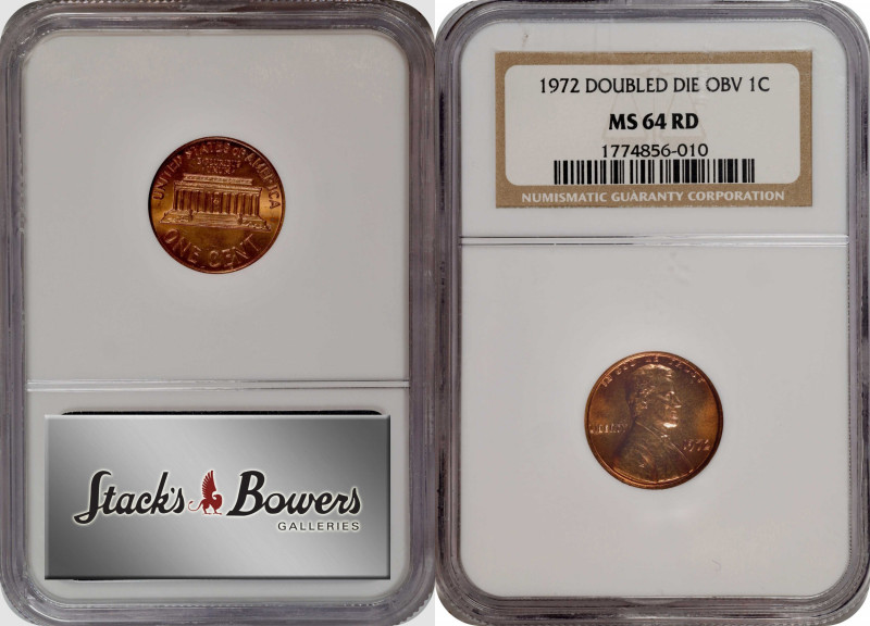 1972 Lincoln Cent. Doubled Die Obverse. MS-64 RD (NGC).
PCGS# 2950. NGC ID: 22G...