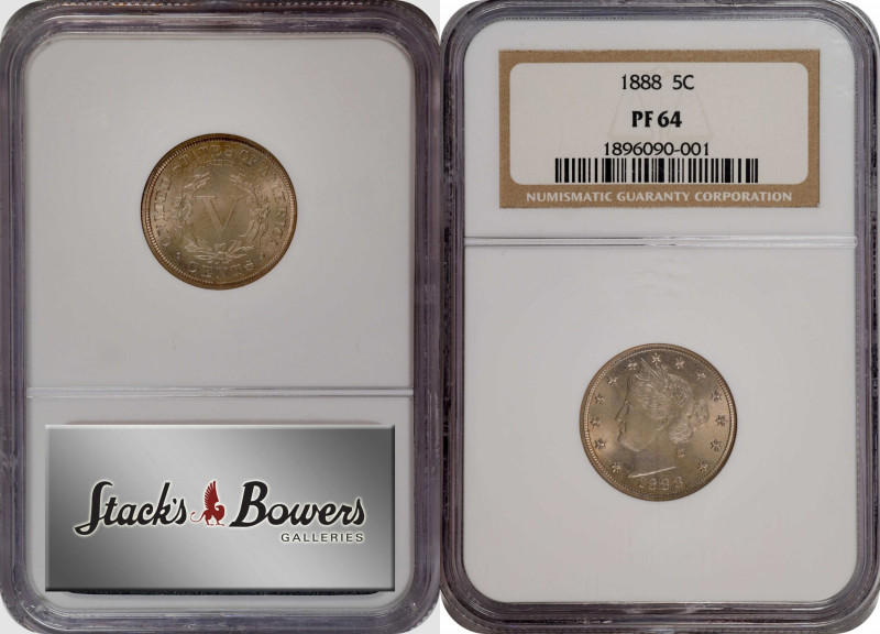 1888 Liberty Head Nickel. Proof-64 (NGC).
PCGS# 3886. NGC ID: 277W.
Estimate: ...