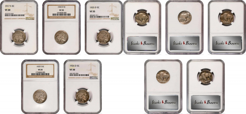 Lot of (5) Mintmarked Early Date Buffalo Nickels. (NGC).
Included are: 1917-S V...