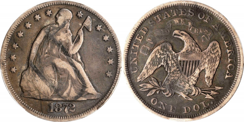 1872 Liberty Seated Silver Dollar. Fine Details--Stained (PCGS).
PCGS# 6968. NG...