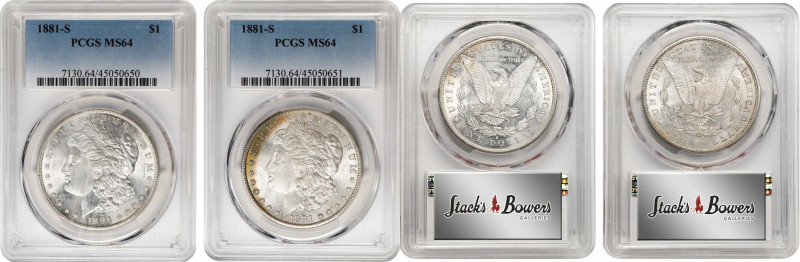 Lot of (2) 1881-S Morgan Silver Dollars. MS-64 (PCGS).
PCGS# 7130. NGC ID: 2549...