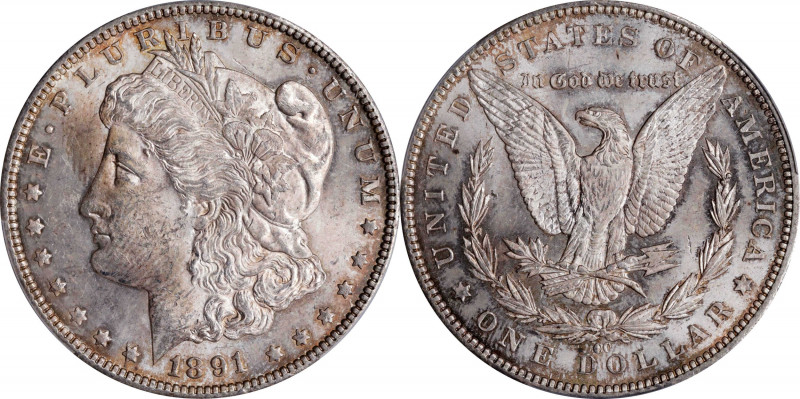 1891-CC Morgan Silver Dollar. MS-62 (PCGS).
PCGS# 7206. NGC ID: 255H.
Estimate...