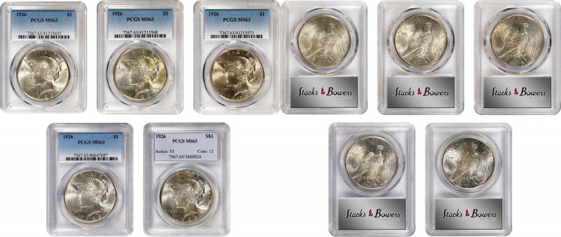 Lot of (5) 1926 Peace Silver Dollars. MS-63 (PCGS).
PCGS# 7367. NGC ID: 257N.
...