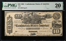 T-29. Confederate Currency. 1861 $10. PMG Very Fine 20.
No. 23013, Plate G.
Estimate: $300.00- $500.00