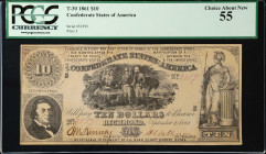 T-30. Confederate Currency. 1861 $10. PCGS Currency Choice About New 55.
No. 32593, Plate 3.
Estimate: $200.00- $400.00
