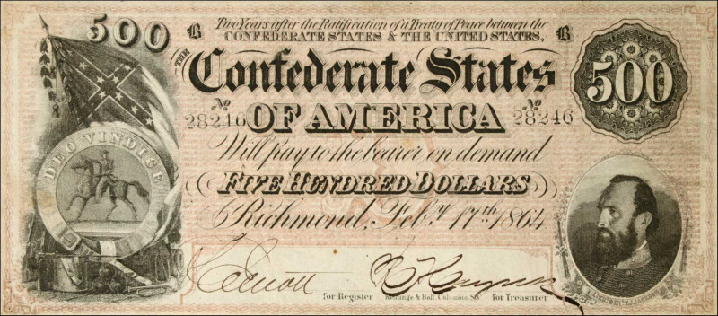 T-64. Confederate Currency. 1864 $500. Very Fine.
This Stonewall Jackson $500 i...