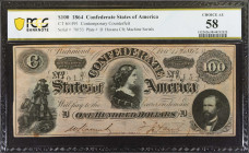 CT-65. Confederate Currency. 1864 $100. PCGS Banknote Choice About Uncirculated 58. Contemporary Counterfeit.
No. 70153, Plate D. Havana Counterfeit....