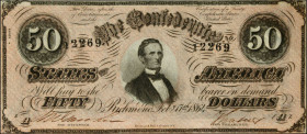 T-66. Confederate Currency. 1864 $50. Uncirculated.
No. 12269, Plate AZ.
Estimate: $125.00- $175.00