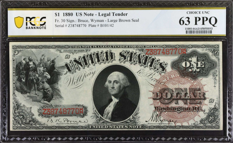 Fr. 30. 1880 $1 Legal Tender Note. PCGS Banknote Choice Uncirculated 63 PPQ.
La...