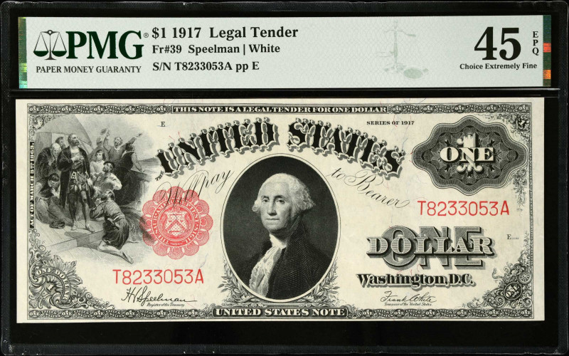 Fr. 39. 1917 $1 Legal Tender Note. PMG Choice Extremely Fine 45 EPQ.
This note ...