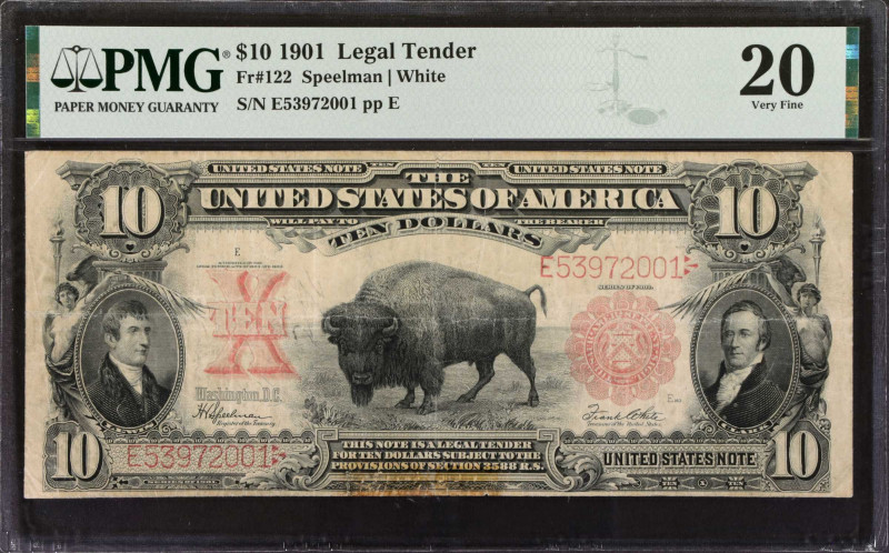 Fr. 122. 1901 $10 Legal Tender Note. PMG Very Fine 20.
PMG comments "Tape Resid...