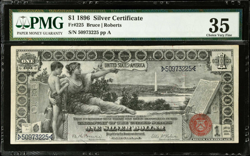 Fr. 225. 1896 $1 Silver Certificate. PMG Choice Very Fine 35.
Bruce - Roberts s...