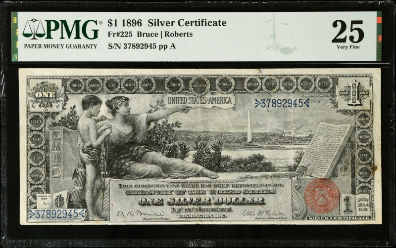 Fr. 225. 1896 $1 Silver Certificate. PMG Very Fine 25.
This note depicts Histor...