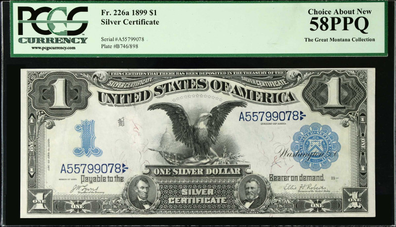 Fr. 226a. 1899 $1 Silver Certificate. PCGS Currency Choice About New 58 PPQ.
Br...