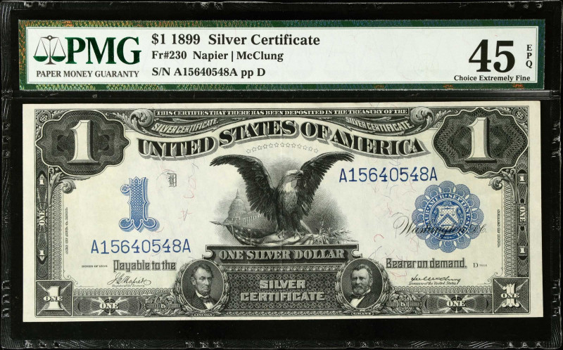 Fr. 230. 1899 $1 Silver Certificate. PMG Choice Extremely Fine 45 EPQ.
A mid-gr...