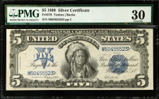 Fr. 278. 1899 $5 Silver Certificate. PMG Very Fine 30.
Vivid blue & red security threads pop on this Chief Silver Certificate.
Estimate: $800.00- $1...