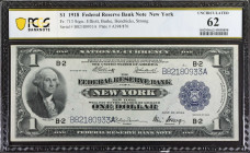Fr. 713. 1918 $1 Federal Reserve Bank Note. New York. PCGS Banknote Uncirculated 62.
PCGS Banknote comments "Pinholes."
Estimate: $250.00- $350.00
