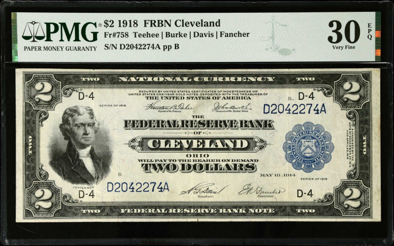 Fr. 758. 1918 $2 Federal Reserve Bank Note. Cleveland. PMG Very Fine 30 EPQ.
Th...