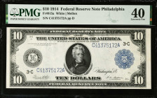 Fr. 915a. 1914 $10 Federal Reserve Note. Philadelphia. PMG Extremely Fine 40.
Estimate: $150.00- $250.00